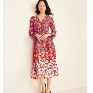 Ann Taylor Floral Midi Dress Long Sleeve Excellent Condition Sz 0